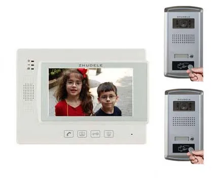 

ZHUDELE For 2 Doors Home Security Intercom System 7" Video Door Phone Monitor FRID Panel IR Camera w/t Waterproof Cover in stock