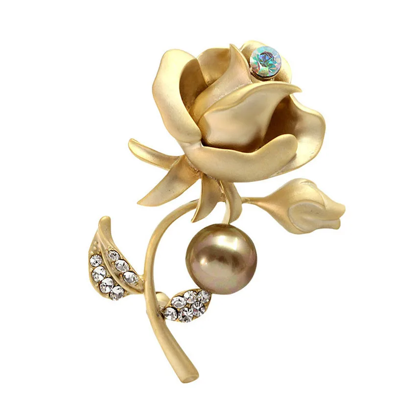 

Trendy Rhinestone Imitation Pearl Rose Flower Brooch Pin for Woman Fashion Corsage Jewelry Accessories Wedding Gifts
