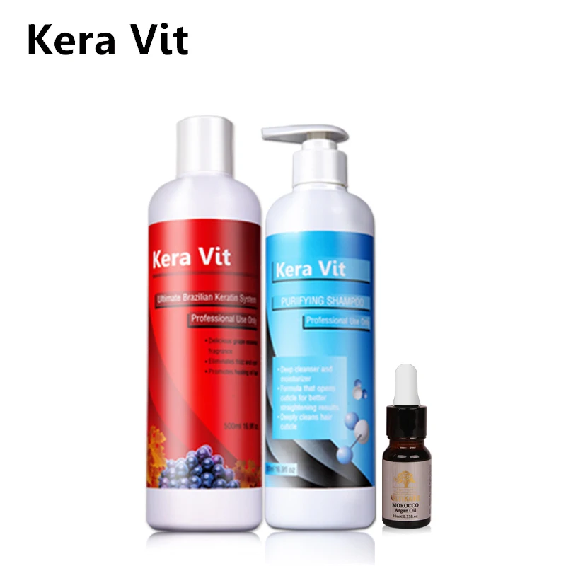 Repair&Straighten Hair Keravit 500ml Keratin Treatment+Purifying Shampoo+10ml Argan Oil 500ml keravit 8% fomalin keratin treatment for hair care straightening cream purifying shampoo daily shampoo