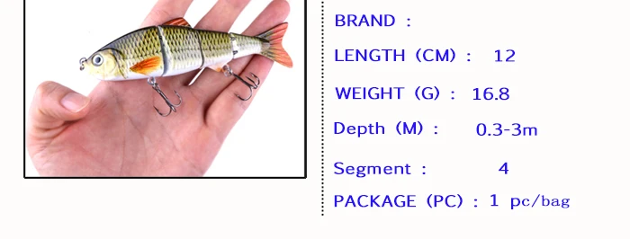 Fishing Lure 4 Segments Jointed Sections Swimbait Pesca Artificial Lure Treble Hooks 12cm 16.8g Pike Perch Fishing Tackle (4)
