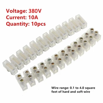 

10pcs Dual Row 12 Positions Barrier Terminal Strip Block Electrical Wire Connectors 380V 10A