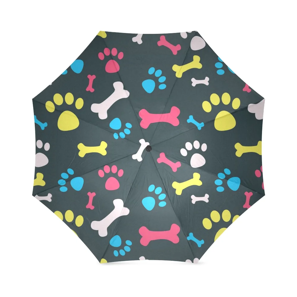 Women's Luggage Foldable Sun Umbrella Printed Dog Paw And Bone Umbrellas Pink Mini Parasol for
