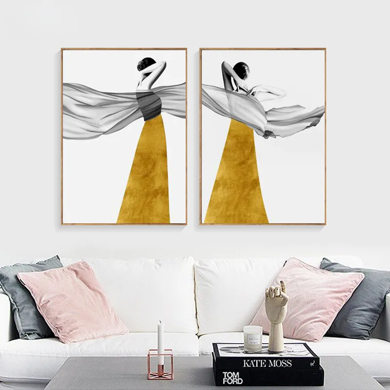 

gold figures decorative print nordic room dancer girl abstract wall art bedroom picture murals canvas paintings poster FG0003