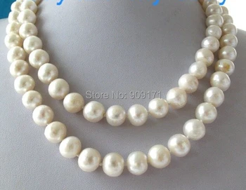 

Free Shipping>>2 LEFT 9-10mm Round White Freshwater Pearl Necklace GP 32"
