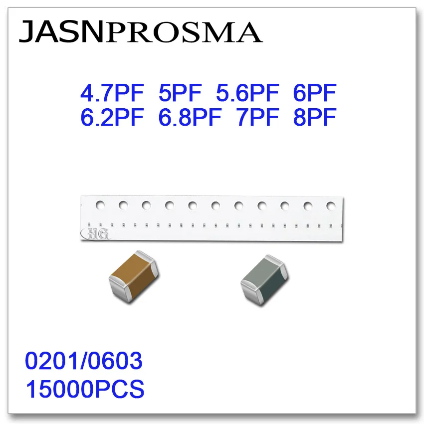 

JASNPROSMA 15000PCS 0201 0603 50V 5% 4.7PF 5PF 5.6PF 6PF 6.2PF 6.8PF 7PF 8PF SMD high quality New goods capacitors J