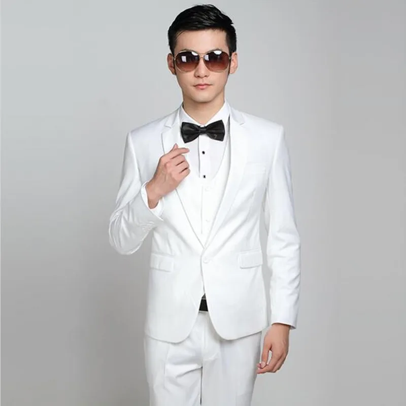

Fashion classic men's suit white color lapel single-breasted men's business office suits and prom dresses (jacket + pants)