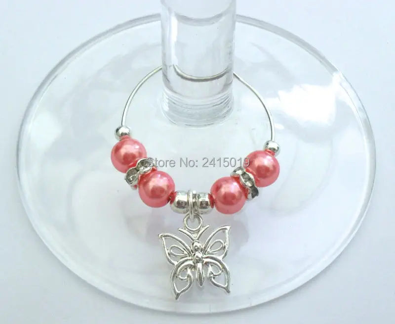 20X SILVER PLATED BUTTERFLY WINE GLASS CHARMS IDEAL FOR WEDDING PARTY BIRTHDAY-1