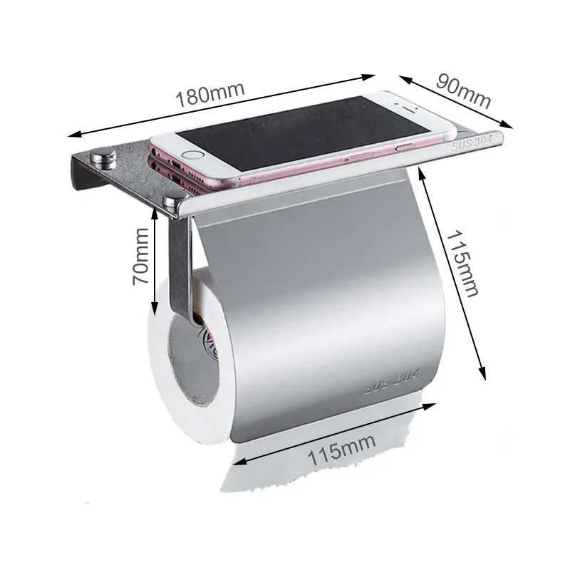Toilet Paper Holder Toilet Paper Rack Toilet Roll Holder Toilet Paper Holder Wall Mounted Anti-Rust Stainless Steel Toilet Roll Holder with Phone Shelf for Bathroom & Kitchen