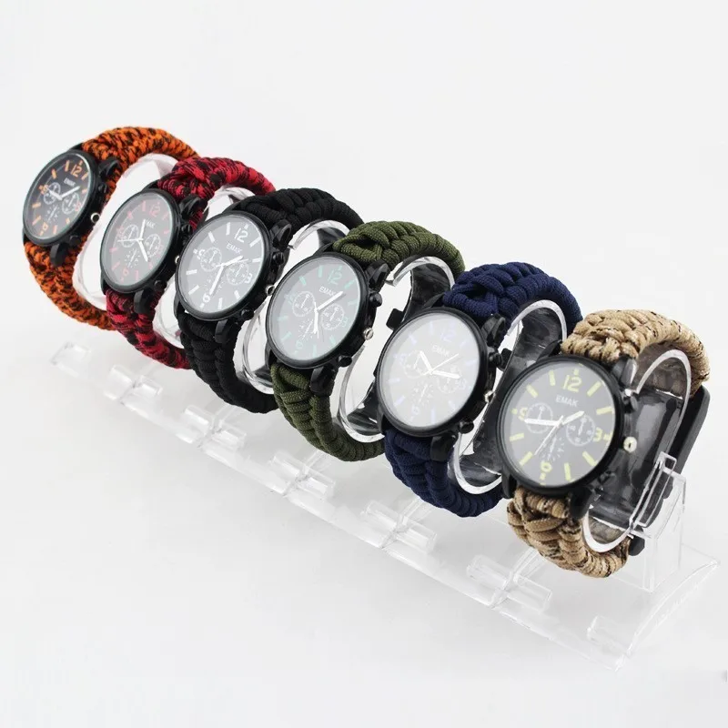 Multi-functional Outdoor Camping Survival Watch Compass Whistle Rescue Rope Paracord Bracelet Equipment Tools Kit | Спорт и
