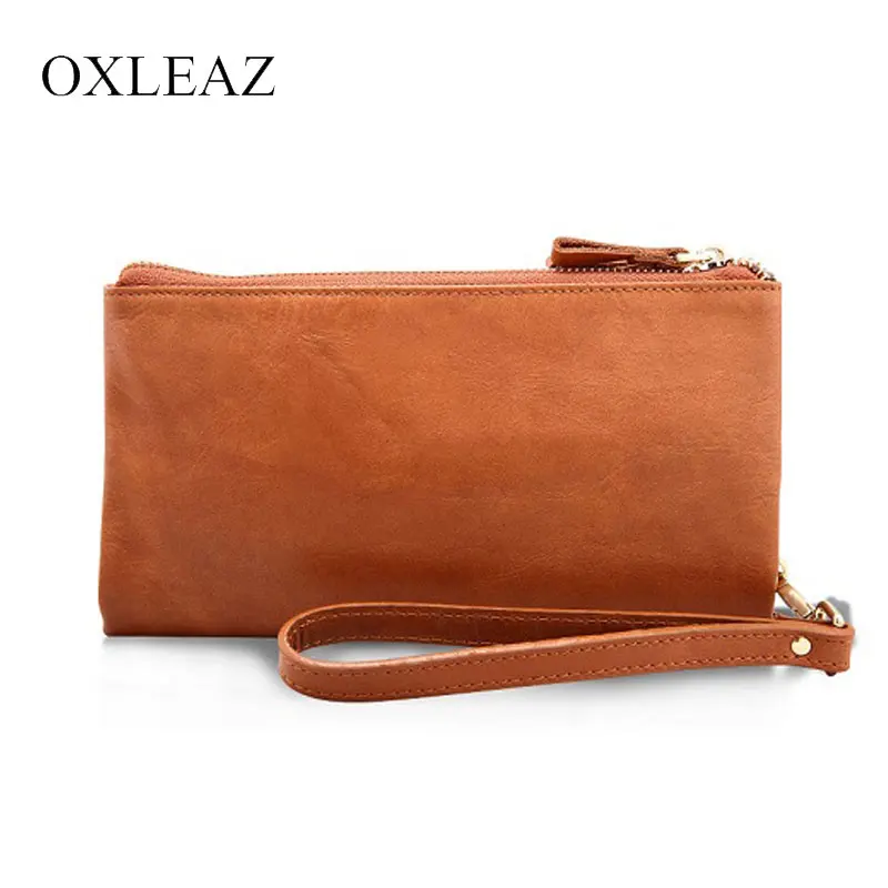 OXLEAZ Casual Men s Purses Double Zipper Clutch Bag Genuine Leather Men font b Wallets b