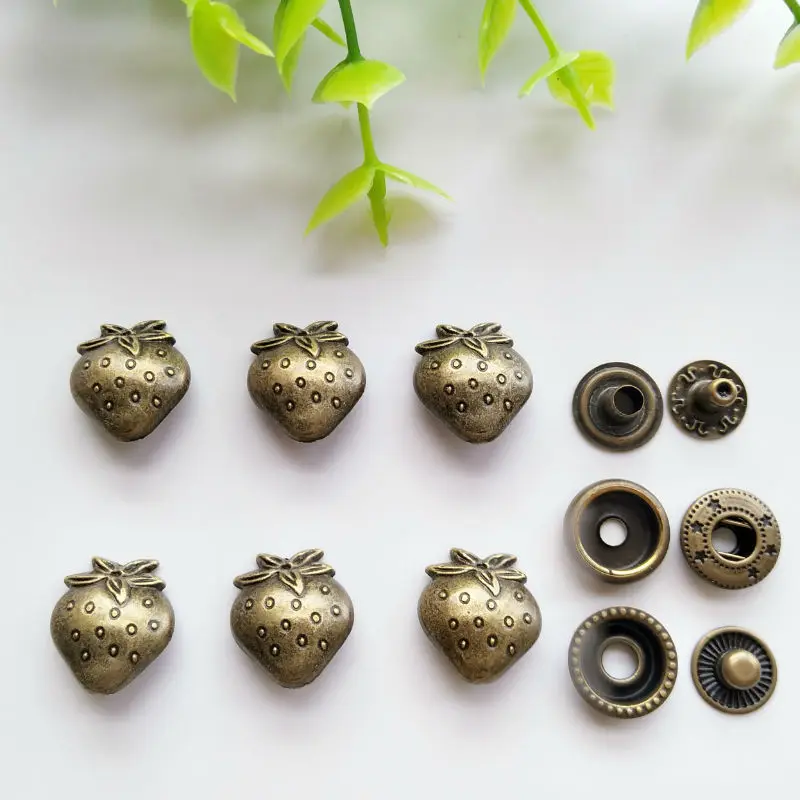 

6sets Strawberry Zinc Alloy Snap Fastener Press Stud Sewing Leather Combined Button Craft For Clothes Garment Decoration 17*14mm