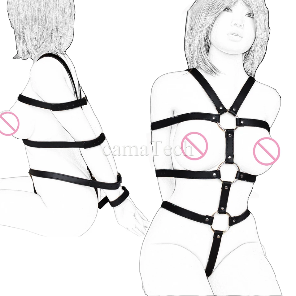 camaTech PU Leather Full Body Bondage Restraint Fetish Open Bra Cupless Adjustable Harness BDSM Bound Belts For Women Adult Game | Красота и