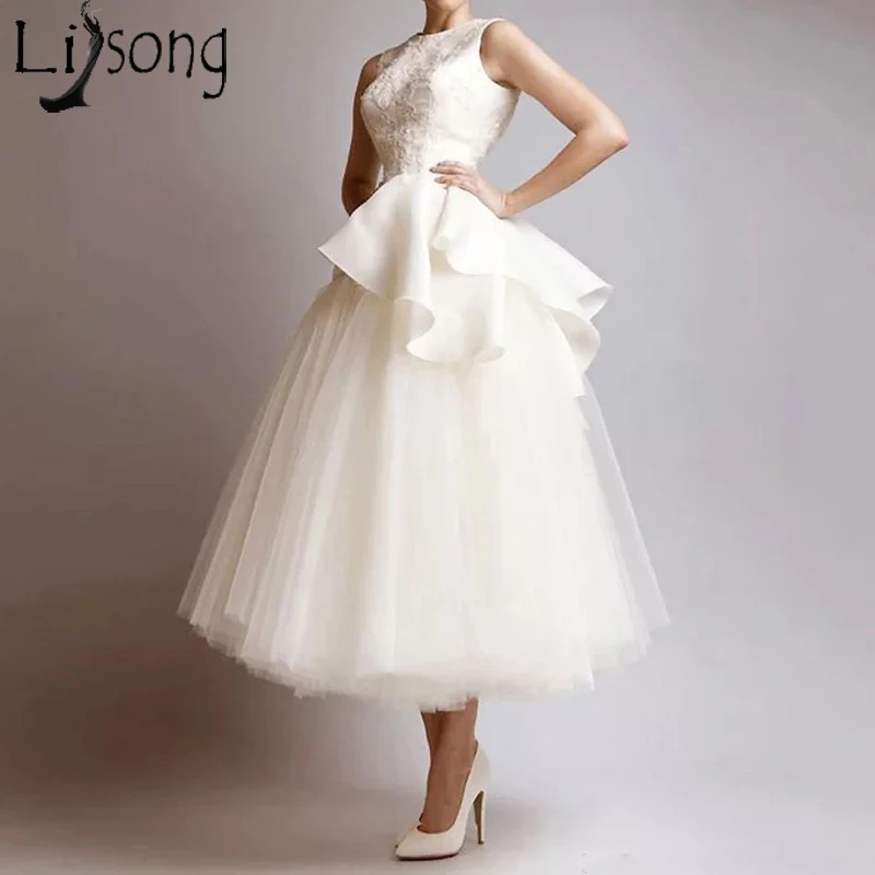 Chic Ivory Short Prom Dresses Sleeveless Ruffles Tulle A Line Evening Dress Tea Length Formal Gown Robe de soiree Abendkleider plus size evening wear