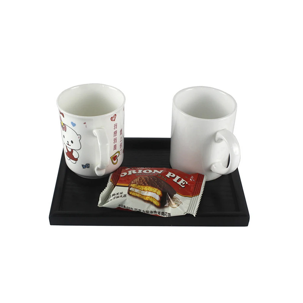 Natural Wood Serving Tray SPA Tea Food Server Dishes Platter Black Plate-XS
