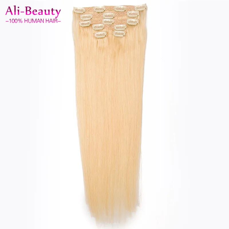 Clip In Natural Human font b Hair b font Extensions 613 Blonde font b Brazilian b