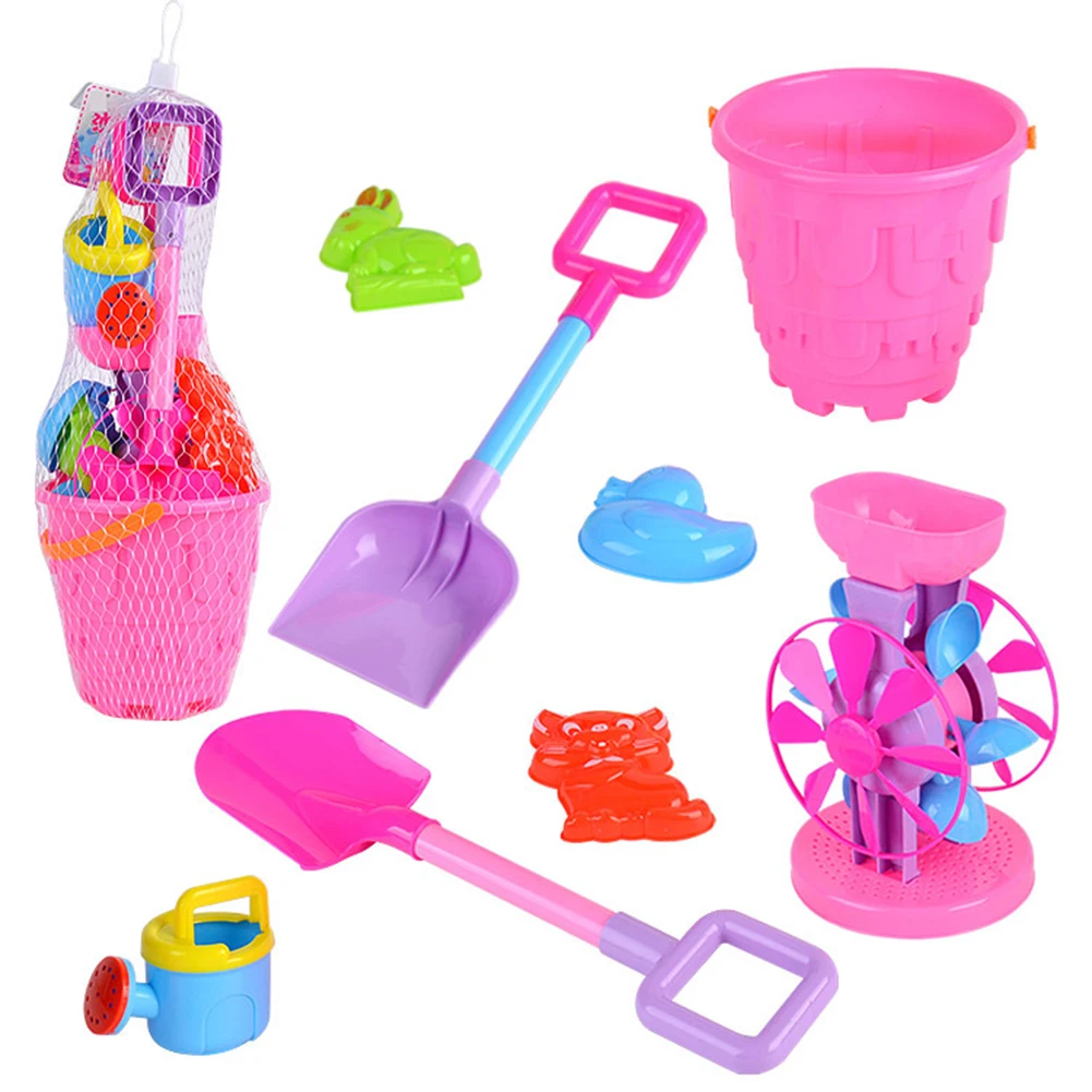  8pcs Baby Plastic Shovel Bucket Shovels Rake Hourglass Bucket Beach Toy Set Children Outdoor Beach 