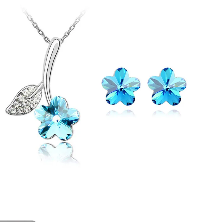 

New 2015 Wholesale factory Direct Selling Flower Pendant Necklace Stud Earring For Women Wedding engagement Jewelry