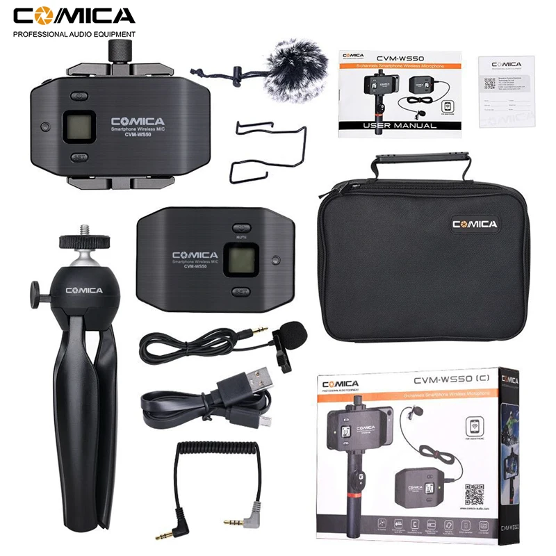 Comica CVM-WS50(C) 6 Channels Wireless Smartphone Lavalier Lapel Microphone System for iPhone Samsung Huawei Mobile Phone/Camera |