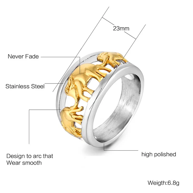 Панк-Кольцо из нержавеющей стали для мужчин, 3D Золотой покрытый серебром слон, кольцо на палец, мужское ювелирное изделие "anillos Bijoux"