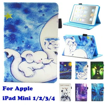 

Fashion Sky Elephant Panda Pattern Stand Pu Leather Fundas Case For Apple iPad Mini 1/2/3/4 Mini 4 Tablet Cover Cases Coque