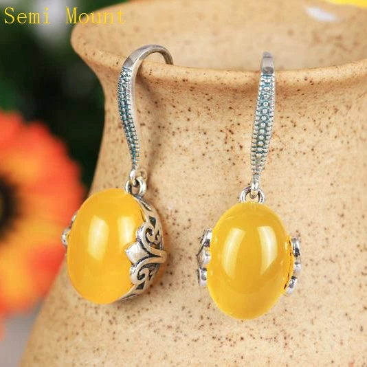 

925 Sterling Silver Semi Mount Women Chandelier Drop Earrings Fine Jewelry Setting 10x13mm Oval Cabochon Art Deco