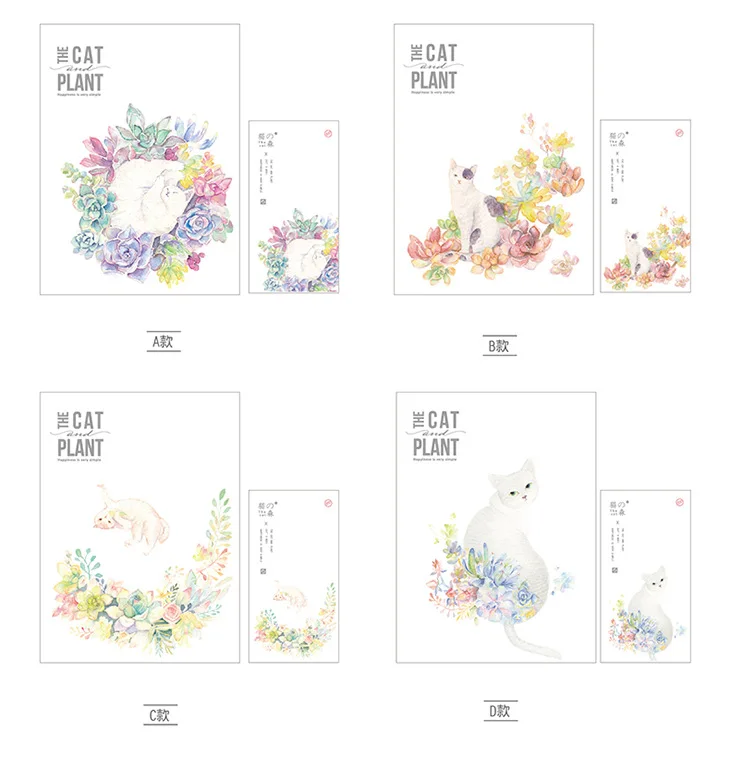 9pcs/Set 3 envelops + 6 writting paper The Cat and Plant Envelope Letter school supplies | Канцтовары для офиса и дома