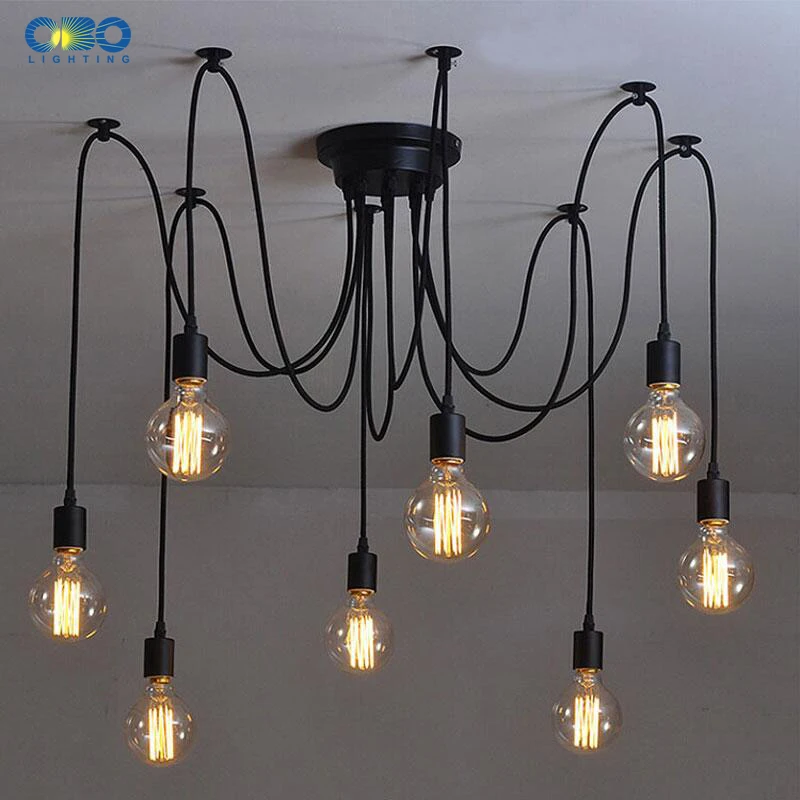  DIY Vintage Black Cord Multiple Light Sources Simple Pendant Lamp Dining Room Coffee 1-2m Wire Spid - 32940750106