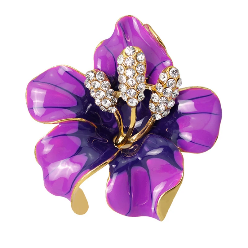 Hot Selling Purple Flower Brooches Rhinestone Flower Petal Pin Garment
