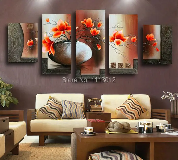 

Abstract Red Flower Oil Painting Hand Painted 5 Piece Set On Canvas Home Wall Decoration Modern Art Picture For Living Room