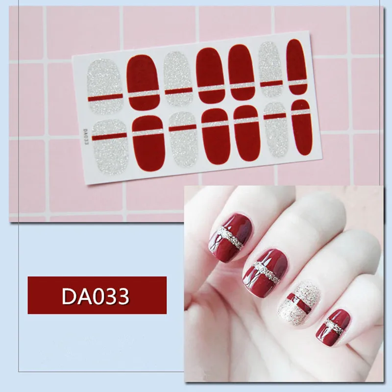 

Lamemoria 1 Sheet 14 Tips Nail Art Full Cover Self Adhesive Stickers Polish Foils Wraps Nail Sticker Decals Manicure DA001-035