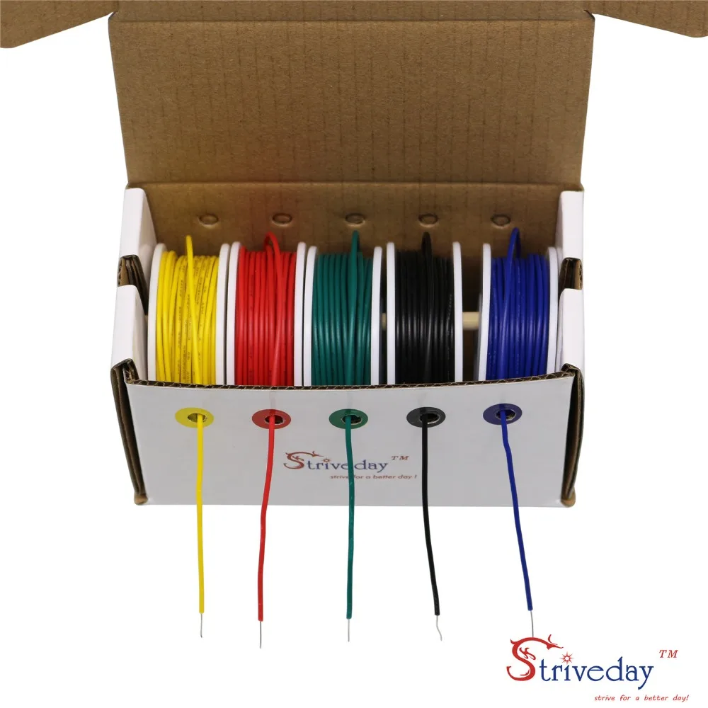 

UL 1007 24AWG 50m/box Cable line PCB Wire Tinned copper 5 color Mix Solid Wires Kit Electrical Wire DIY