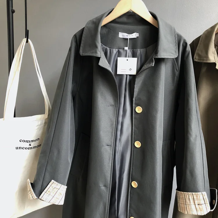 Mooirue Spring Women Windbreaker Trench Coat Slim Cotton Cuff Buckle Long Harajuku Vintage Cardigan Feminine Coat