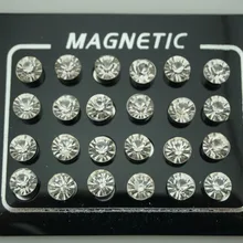 Партия из 12 пар(24 шт.)/партия 3/4/5/6/7 мм круглый кристаллический горный хрусталь магнитные серьги-гвоздики шайба Пижама для женщин, мужчин, магнитные фальшивый украшения для ушей