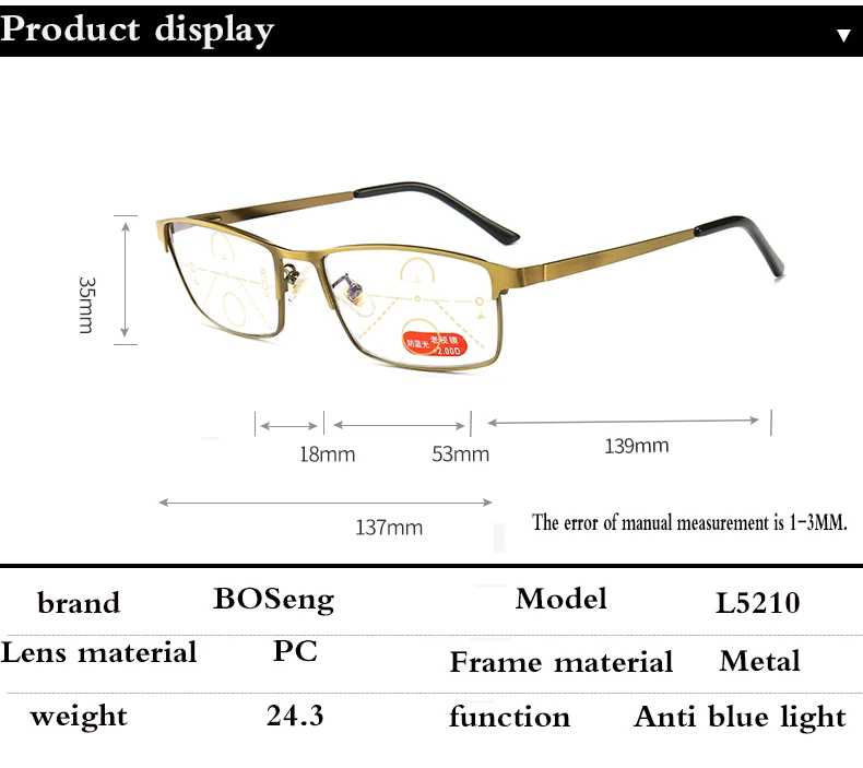 Умные прогрессивные очки для чтения с зумом, полуоправы, коммерческая дальнозоркость, дальнозоркость, Мультифокальные очки с защитой от синего излучения