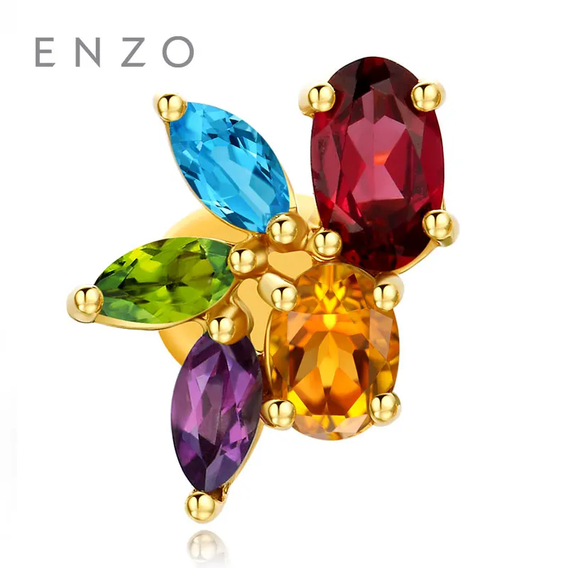 

ENZO 18K Gold Earrings For Women Rainbow Natural Colourful Crystal With Citrine Peridot Amethyst BlueTopaz Garnet Fine Jewelry