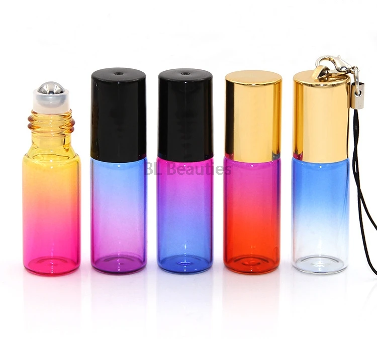 

1000pcs/lot 5ML Gradient Color Thick Glass Roll On Essential Oil Empty 5cc Parfum Bottles Roller Ball For Traveling