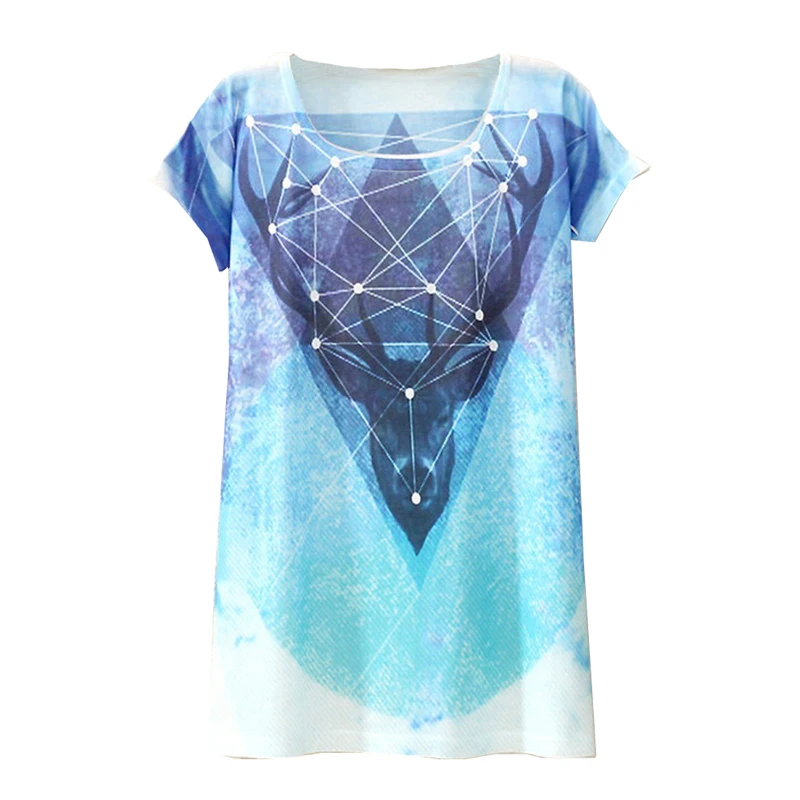 2017 New Fashion Vintage Spring Summer Animal Digital Printing Women's Short Sleeve T-shirt Cotton Blend Printed Tee T Shirts