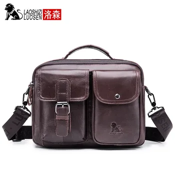 

LAOSHIZI Genuine Leather genuine leather laptop bag Handbags Cowhide Men Crossbody Bag Men's Travel brown leather briefcase