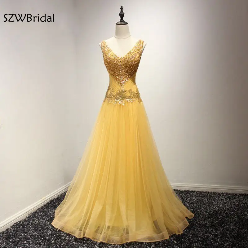 Новое поступление, индивидуальное желтое вечернее платье с v-образным вырезом,, полностью Расшитое Бисером, кафтан, вечерние платья, Vestido longo de festa