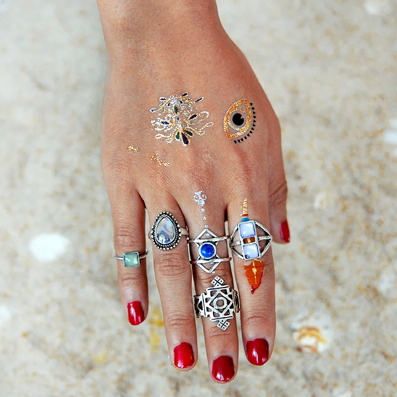 Геометрическое необычное кольцо в стиле бохо с индивидуальным сочетанием набор