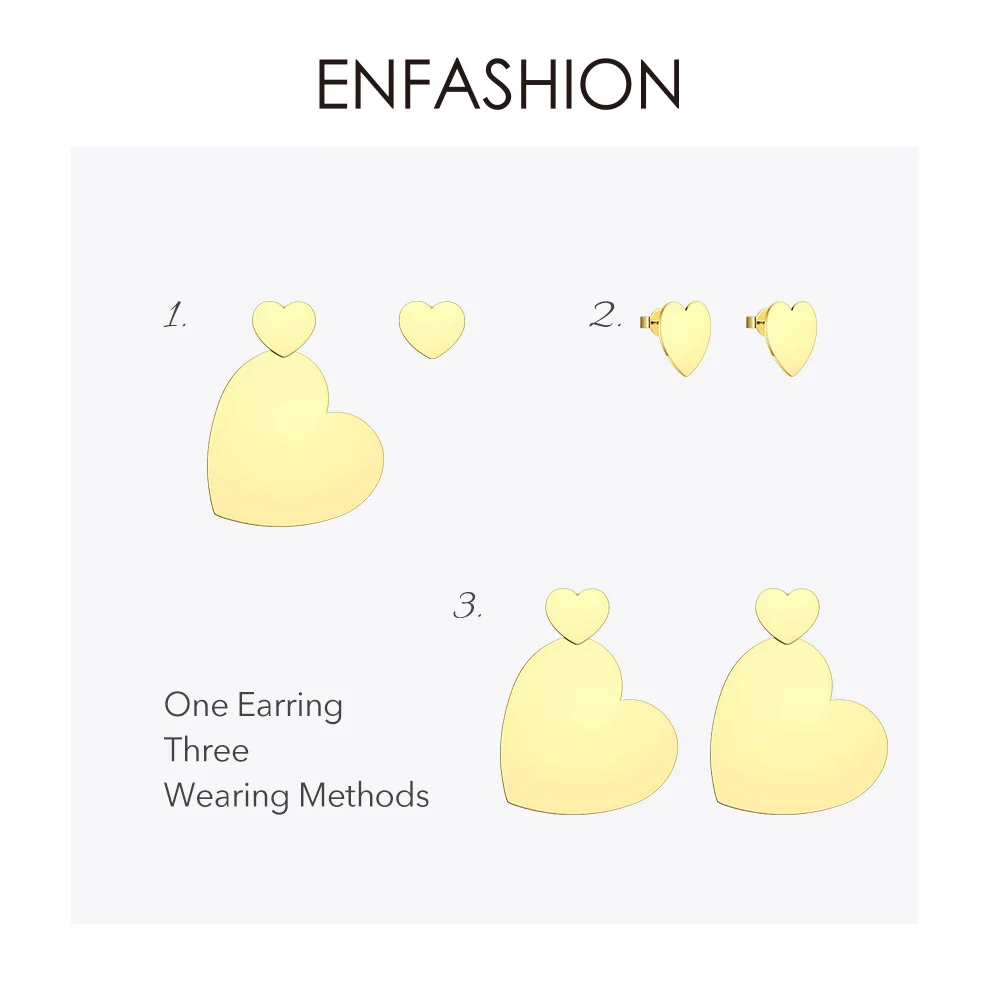 ENFASHION, серьги-капли с двойным сердцем для женщин, золотые, геометрические, массивные, большие, висячие серьги, модные ювелирные изделия Oorbellen E1031