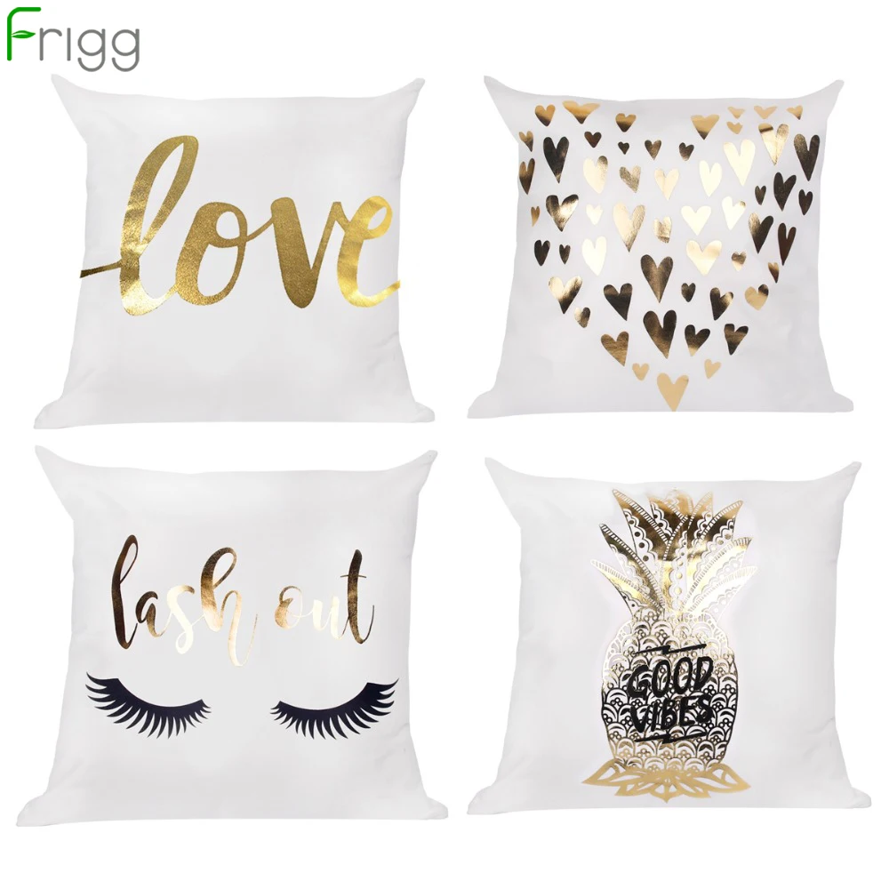 

Frigg Gold Bronzing Cushion Cover 45x45cm Letter Striped Cushion Cover Sofa Linen Pillow Covers Decorative Home Decoration