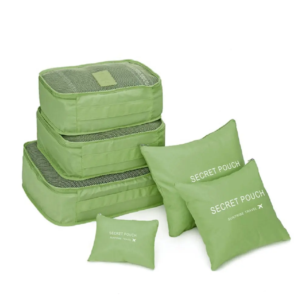 green 6 шт./партия нейлоновые упаковочные кубики, набор, дорожная сумка, органайзер, большая емкость, дорожные сумки, ручная кладь, одежда, сортировка, Bolsa De Viaje - Цвет: green