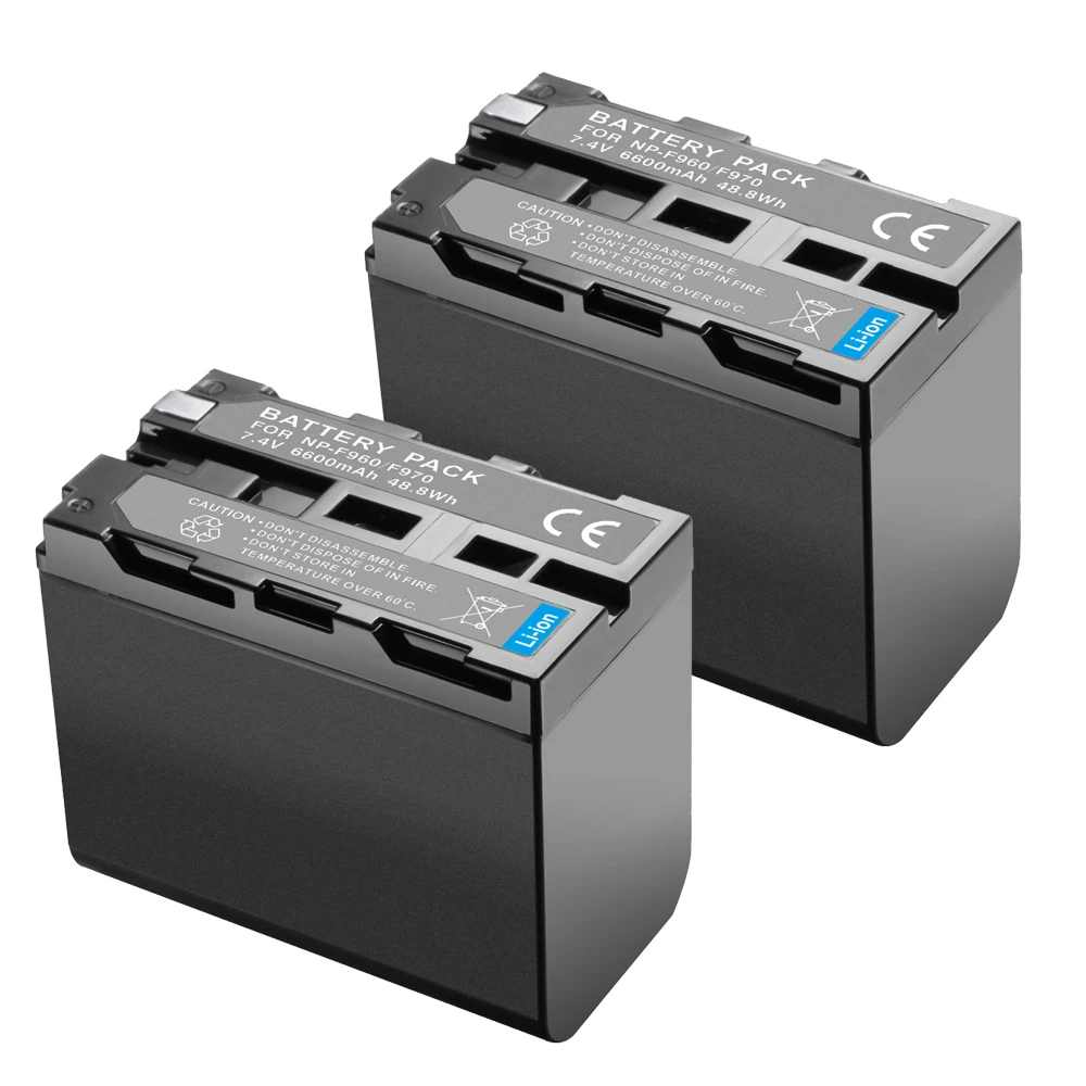 

2pcs Replacement Li-ion Rechargeable Battery for Sony NP-F970 NP-F960 7.4V 6600mAh 48.8Wh Camera Batteries