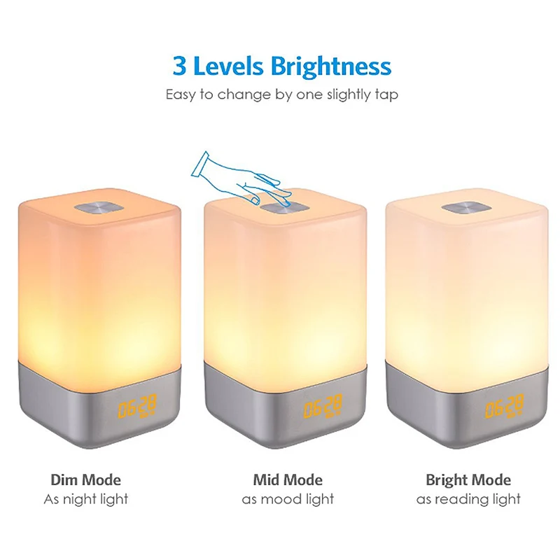 

Wake Up Alarm Clock Light with Sunrise Simulation Sounds LED Night Light Bedside Table Reading Lamp JA55
