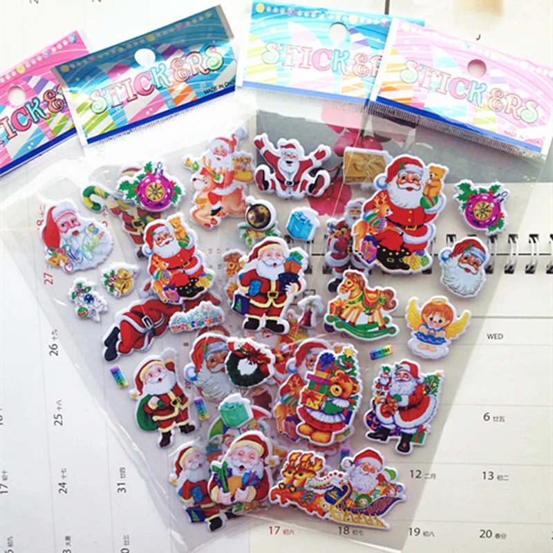 

5Pcs Christmas DIY Gifts Sticker 3D Bubble Sticker Decoration Cartoon Santa Claus Bell Stickers New Year Xmas Sticky Stamp