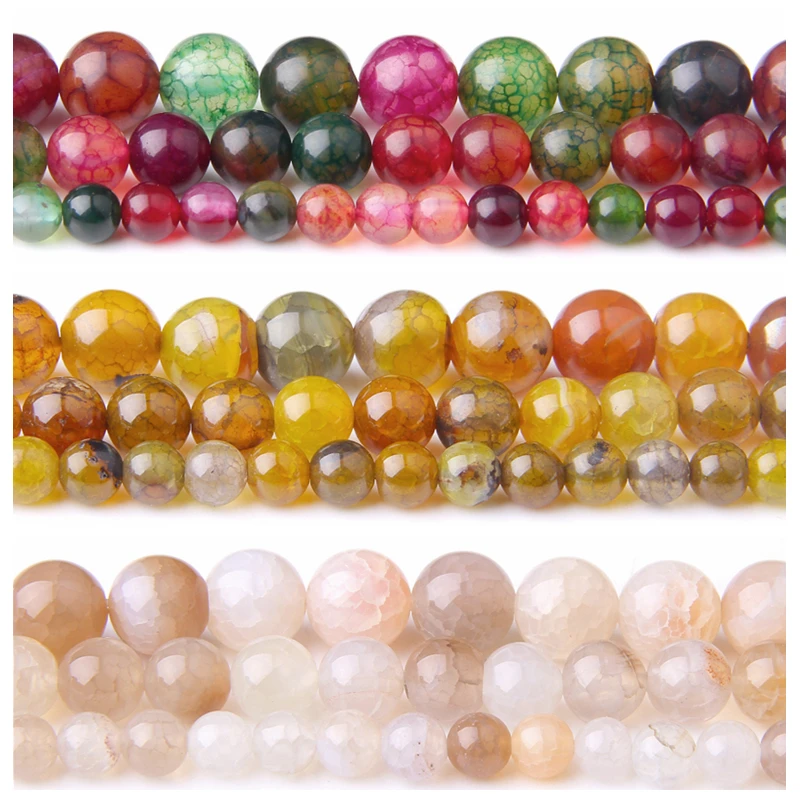 

Crack Agates Beads Natural Smooth Yellow White Agates Beads Round Loose Beads Jewelry Making DIY Bracelet 15" 6/8/10/12mm bead