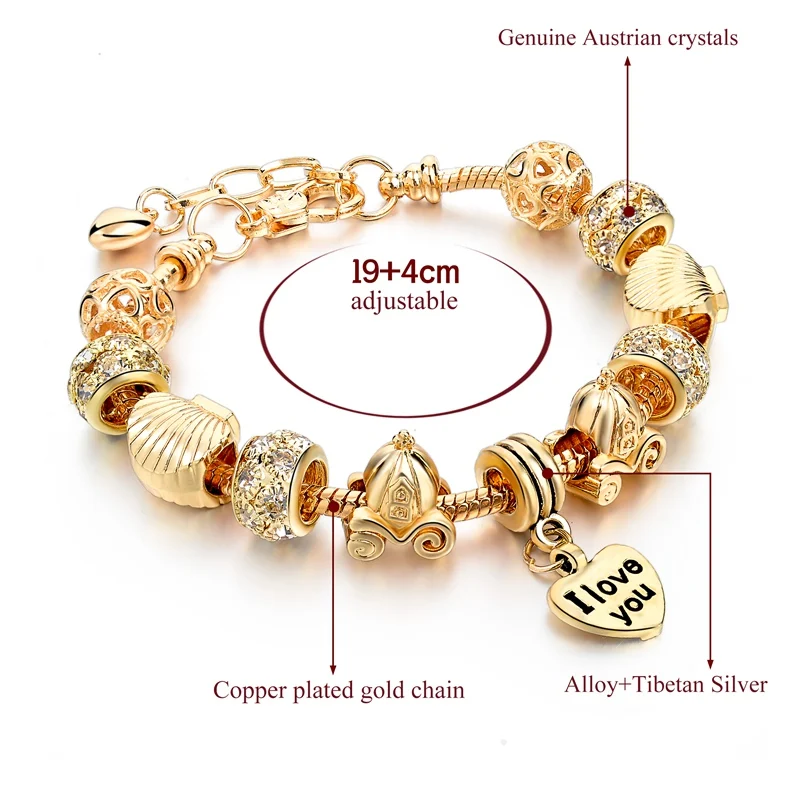 MELIHE золотые талисманы браслет в форме сердца женские хрустальные бисерные браслеты ювелирные изделия для женщин SBR150075