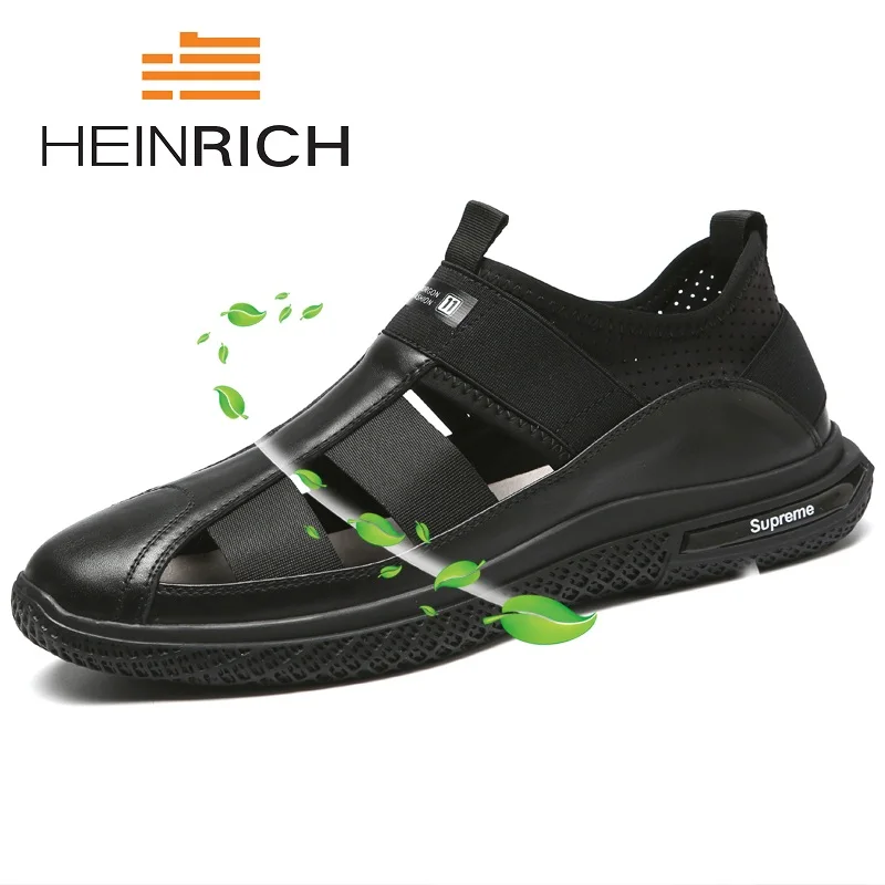 

HEINRICH High Quality Rome Summer Men Genuine Leather Sandals Flat Non-Slip Comfortable Breathable Sandals Soft Bottom Men Shoes
