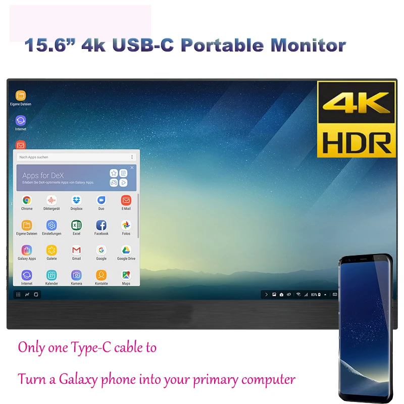  18.4 4K Portable Monitor 17.3 inch 3840 x2160 ultra slim IPS LCD display with HDMI Type C for Compu